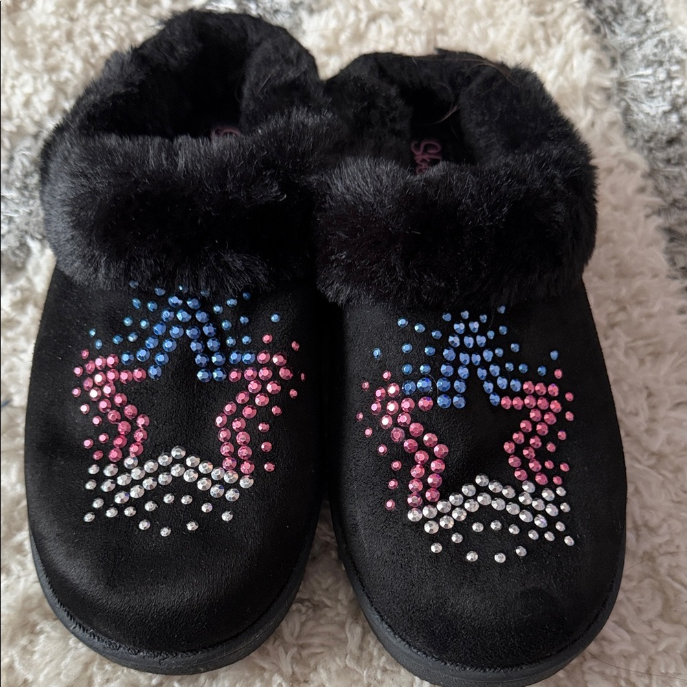 Skechers Black Star Embellished Slippers